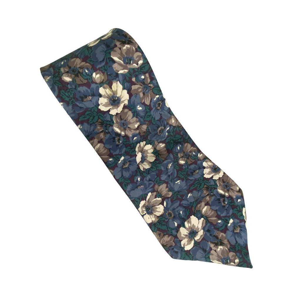 Oscar de la Renta Mens‎ Tie Blue Floral Silk Couture Designer Necktie 59x4